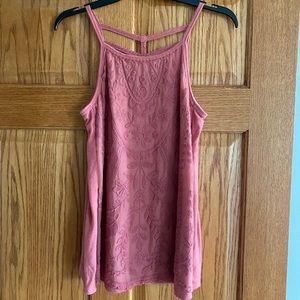 Rewind faux lace mauve tank top with cut out straps in back, medium